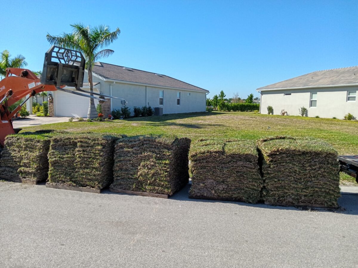 stacks of sod for lawn restoration project